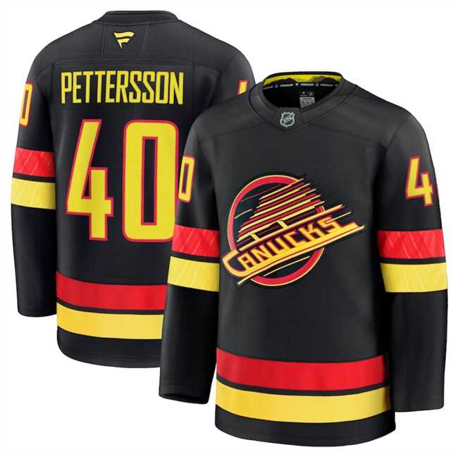 Mens Vancouver Canucks #40 Elias Pettersson Black 2024-25 Alternate Stitched Hockey Jersey Dzhi